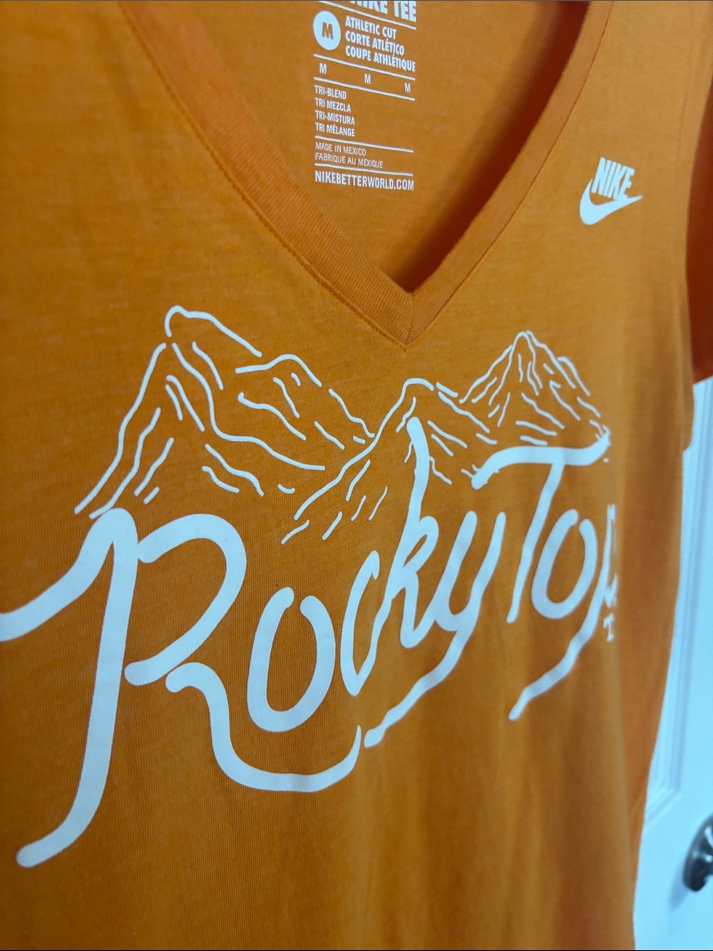 Nike Women's Orange Athletic Cut V-Neck 'Rocky Top' Graphic Tee - Picture 7 of 7